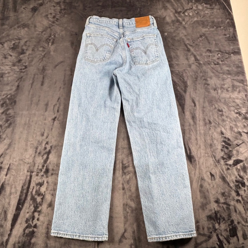 Levi's Ribcage Straight Ankle Jeans Womens 25 Light Blue Distressed Denim 3913 - Picture 7 of 8